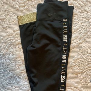 Women’s Nike DriFit Leggings - black & gold